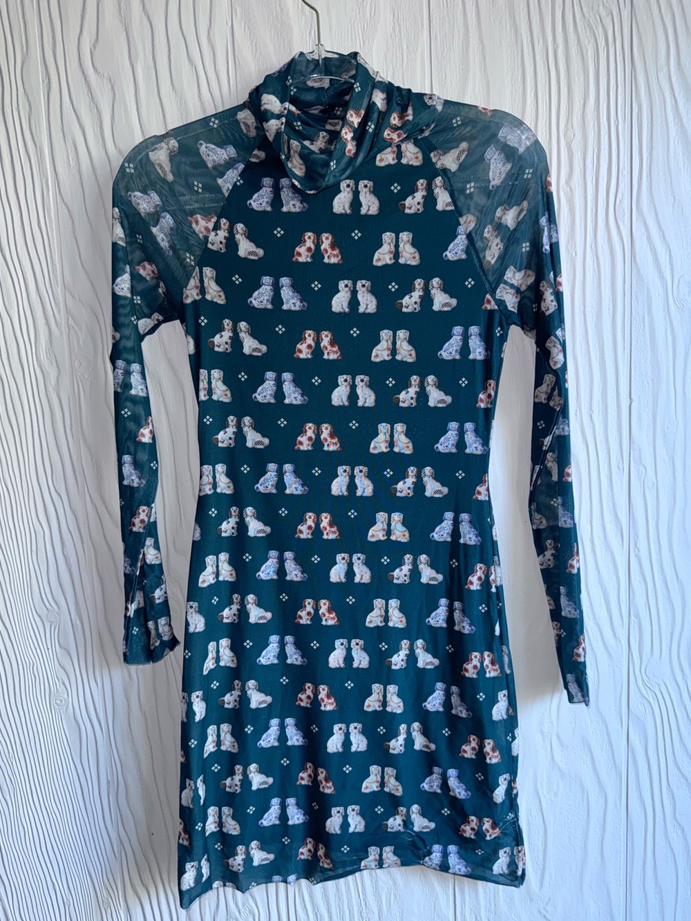 Nuuly x Rachel Antonoff Lilly Mini Mesh Overlay Dog Print Dress Sz: S - Picture 4 of 16